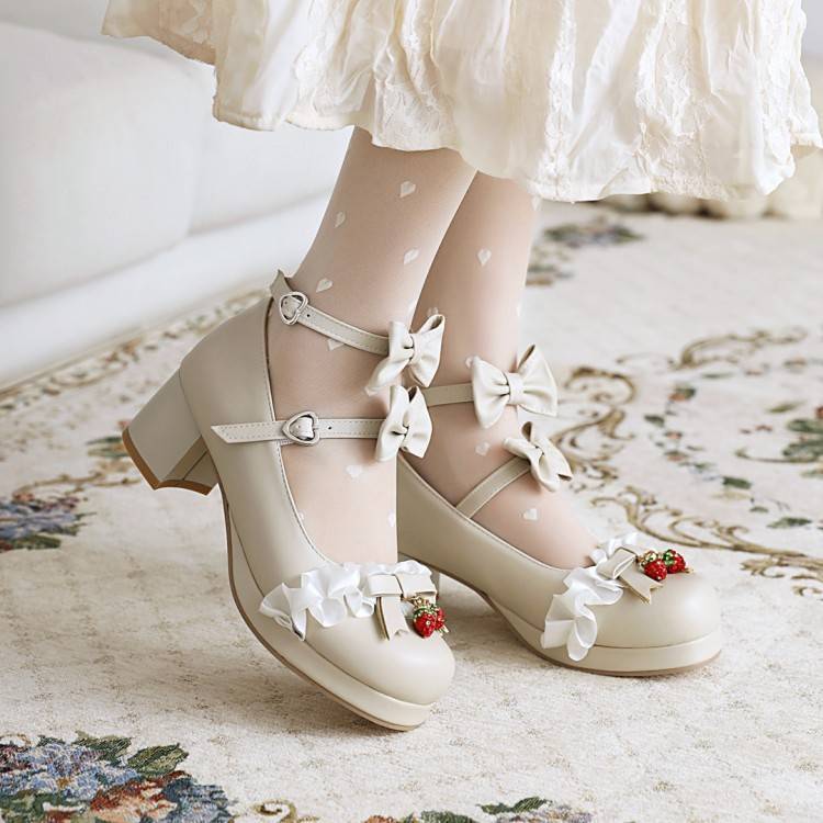 VNGT34-43 Kích Thước Lớn Nơ Hai Hàng Phẳng Khóa Dây Đeo Dâu Ren Khâu Mary Jane Giày Gothic COS Dây Sau Hiệu Suất