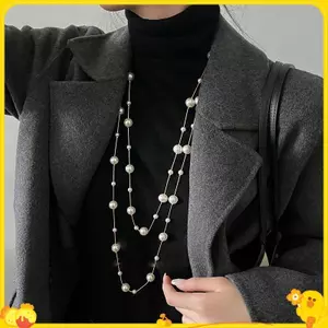 Vòng cổ áo len ngọc trai mô phỏng hai lớp thanh lịch dành cho nữ Vòng cổ dây chuyền dài