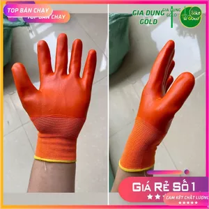 Găng tay lao động PVC phủ sơn cam cả bàn siêu dày hàng loại 1, một bịch 12 đôi nặng 1200 gam Cao Cấp