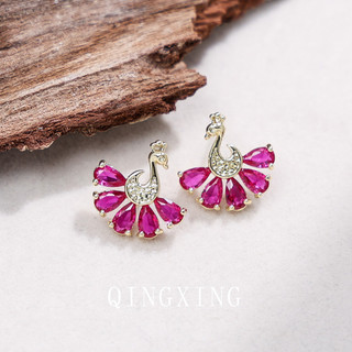 Châu Âu Mỹ ins Phong Cách Mới Đỏ Corundum Zircon Bông Tai Nữ