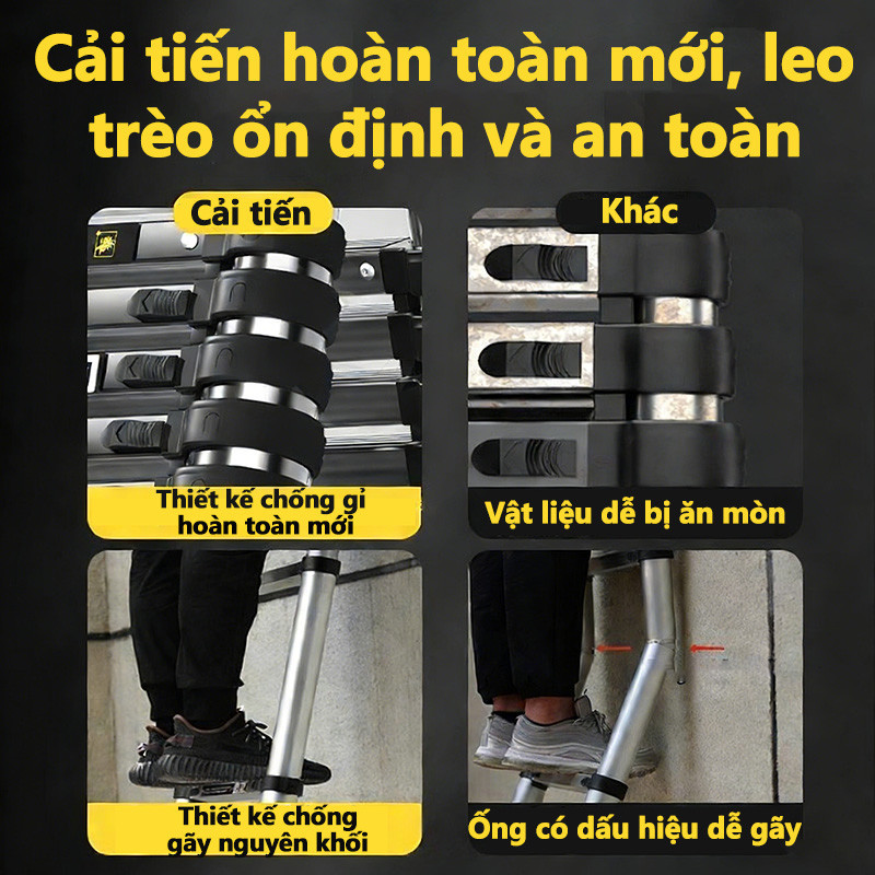 Thang Rút Nhôm Inox cao 1.9m/2.7m/3.9m/4.3m/5.1m/5.9m Chắc chắn và bền bỉ hơn, phiên bản dày hơn