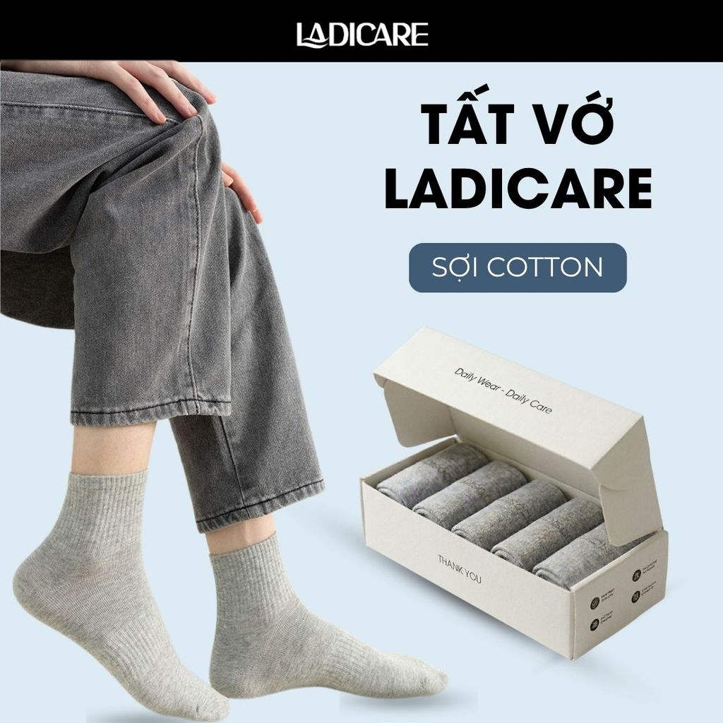 Tất vớ trơn cổ trung, cao, thấp nam nữ LADICARE cotton cao cấp, êm ái co dãn thoáng khí khử mùi, thấm hút tối đa