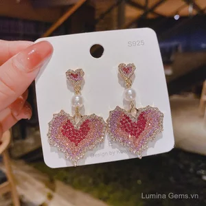 Bông tai bạc 925 phong cách Hàn Quốc độc đáo, nhiều màu sắc và kim cương lớn nhỏ