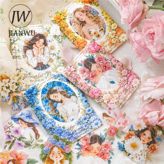 JIANWU Cô Gái Giữa Hoa Series Vintage Hoa Nhân Vật Phong Cảnh Chất Liệu Cắt Dán PET Miếng Dán Sáng Tạo DIY Tạp Chí Văn Phòng Phẩm