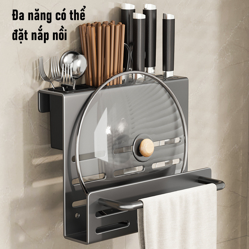 Kệ Để Dao Thớt Đa Năng Bằng Thép Carbon - Treo Tường , Đựng Đũa & Thìa Tiện Lợi, Giải Pháp Lưu Trữ Nhà Bếp Gọn Gàng