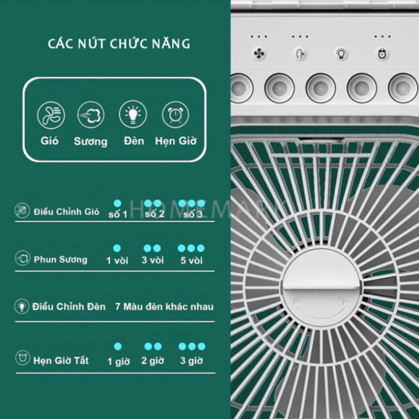 Quạt Phun Sương Mini 600Ml Có Khay Chứa Đá Kiêm Đèn Ngủ Có Chế Độ Hẹn Giờ Tiện Lợi GVQ Store