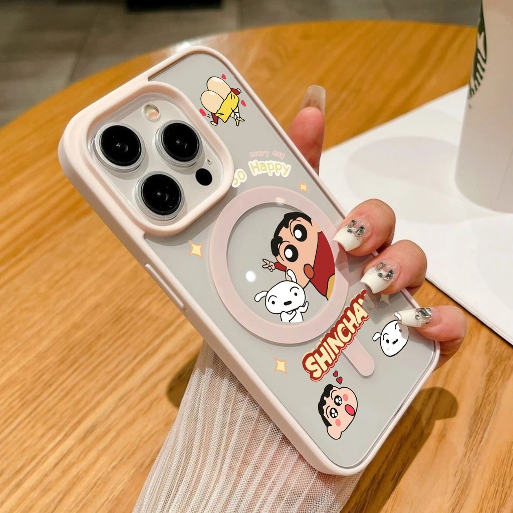 ốp lưng iphone Vỏ nam châm Crayon Shin-chan và Shiro Cho Iphone 17 11 12 13 14 15 Iphone 16 7 xs xr Pro Max Plus