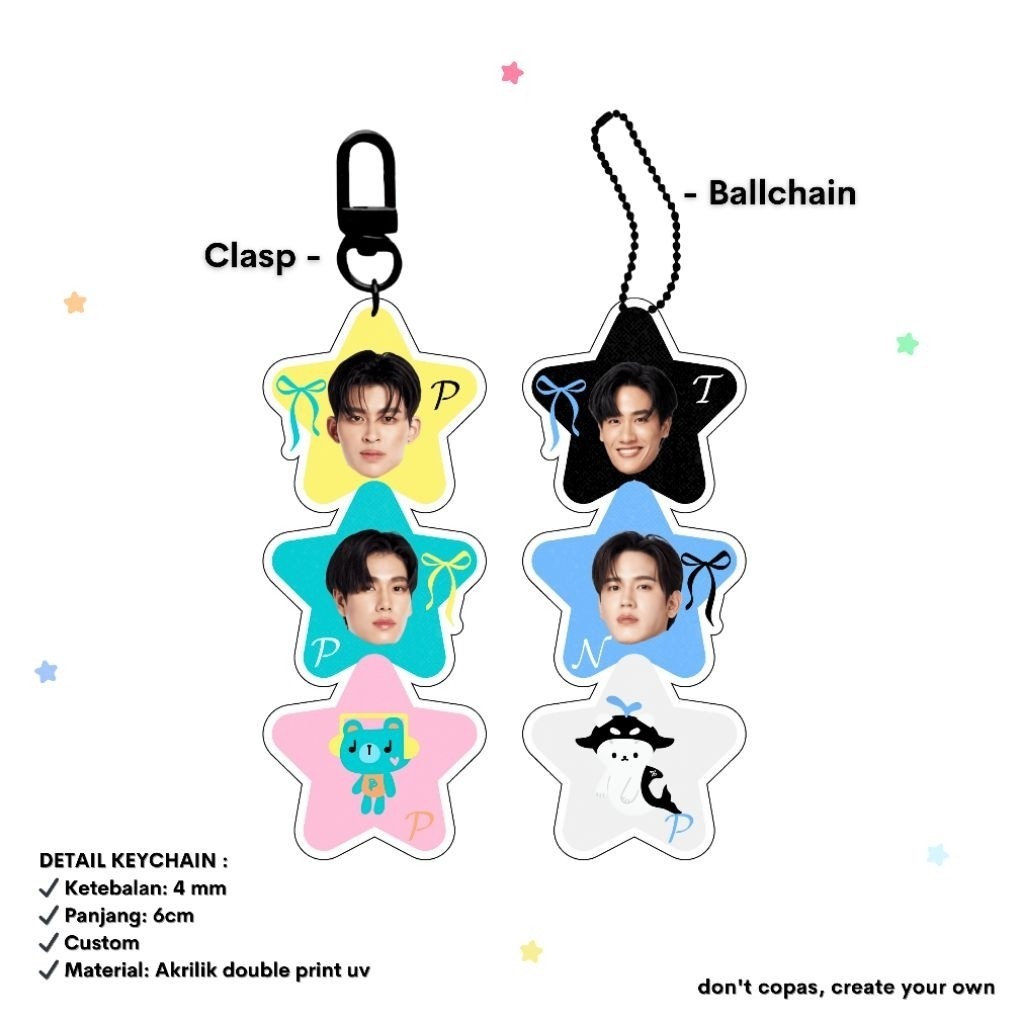 GMMTV PASTEL STAR TRIPLE KEYCHAIN || GMMTV ACTOR || MASCOT GMMTV ACRYLIC KEYCHAIN || HANDPHONE HANGING || AESTHETIC