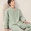 Bộ Đồ Ngủ Ve Áo Kháng Khuẩn 5A Nam Thu Đông 2025 Cotton Nguyên Chất Dài Tay Xuân Thu Nam Plus Size Homewear Set