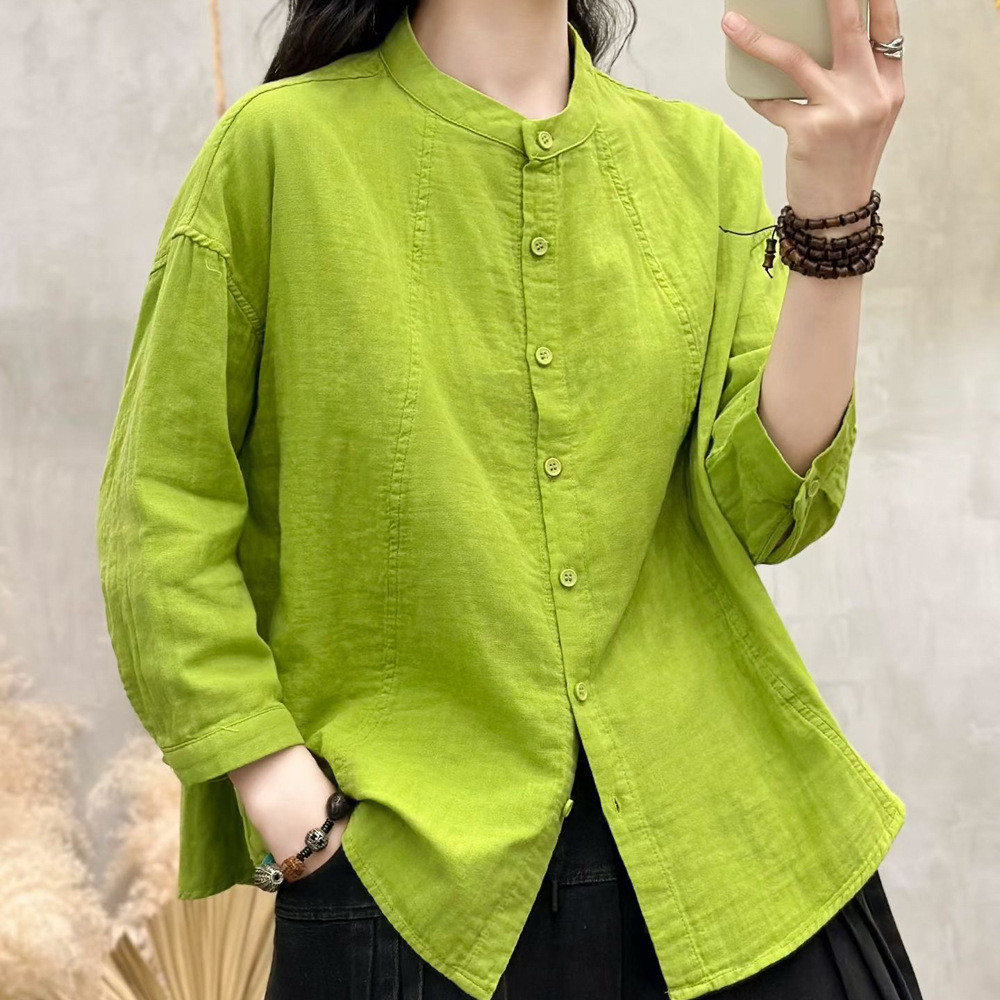 Sẵn sàng - Áo sơ mi nữ sợi cotton thiết kế đơn giản, size đa dạng