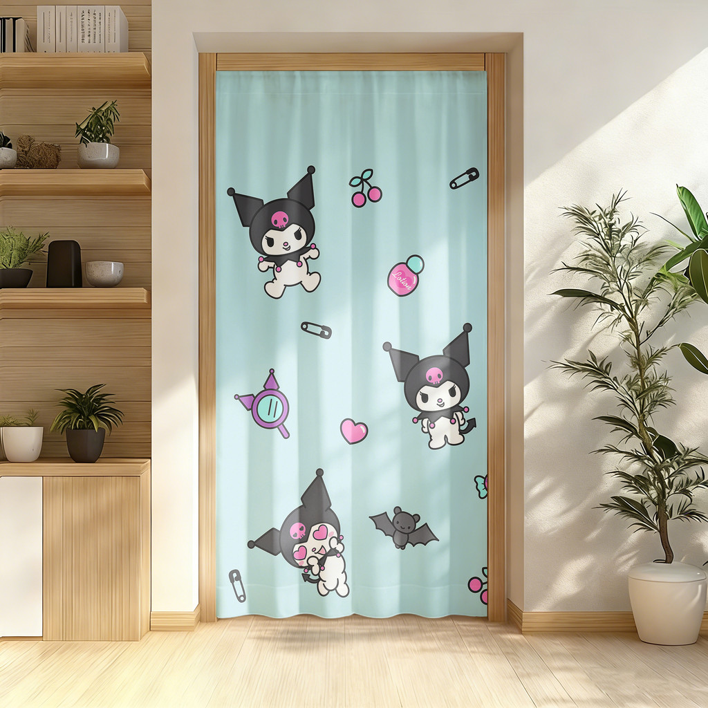 Rèm cửa họa tiết Kuromi dễ thương Rèm cửa vải Polyester có thể giặt được Rèm riêng tư để trang trí phòng tại nhà 1 mảnh