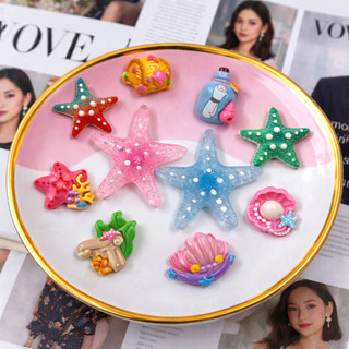 Set Charm Sao Biển Kho Báu Đại Dương Kawaii Pastel Lấp Lánh Vỏ Sò kho báu Trang Trí Dép Phụ Kiện Xinh Xắn Hot Trend