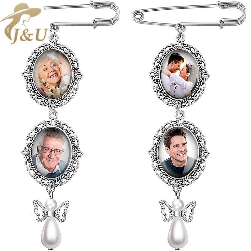 JU Cưới - Bó Hoa Ảnh Quyến Rũ DIY kèm Pin Trâm Cài và Mặt Dây Chuyền Lace Charm Hình Bầu Dục cho Ngày Lễ Trái Tim