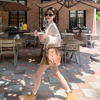 Áo cardigan dệt kim tay dài cổ chữ V khoét lỗ thời trang dành cho nữ, áo cardigan ngắn móc len.