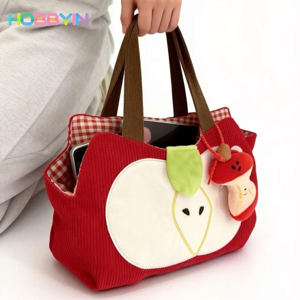 Túi đeo vai HOBBYIN, Túi xách công suất lớn màu đỏ, Túi vải nhung đi chơi đa năng sáng tạo dành cho nữ