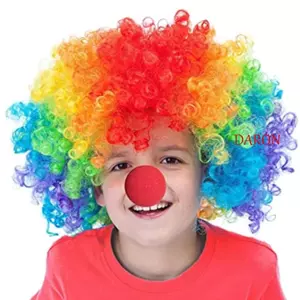 DARON Người hâm mộ bóng đá Tóc giả, Tóc giả tổng hợp Cầu vồng Afro Xoăn Chú hề Tóc giả, Trang trí vũ trường Hiệu suất Chú hề Đạo cụ gợn sóng Halloween Cosplay Tóc Giáng sinh