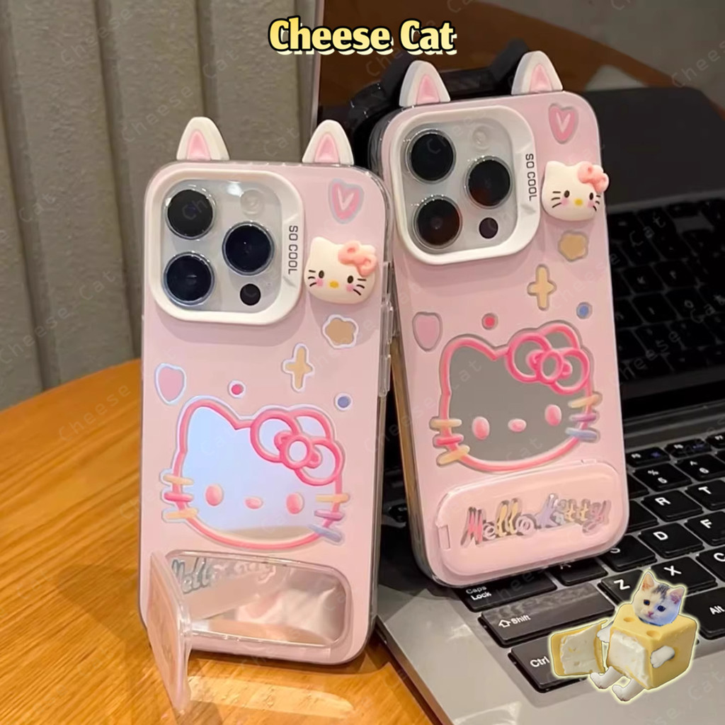 Ốp điện thoại iPhone 3D hình tai mèo Kitty dễ thương màu hồng cho iPhone 14 15 11 12 13 16 17 Pro Max 16E Xs Max 7Plus