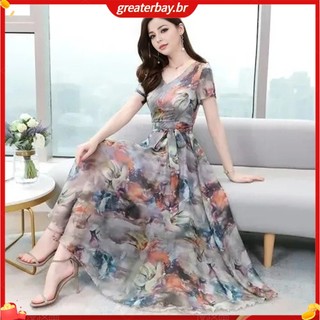Đầm dài in họa tiết cổ điển, váy maxi chữ A hoa đẹp cho dạ hội prom, thiết kế sang trọng cổ V và buộc dây