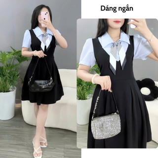 Đầm Thiết Kế Cổ Đức Bigsize Nữ Phối Khăn Lụa May Liền Dáng Váy Xòe Nhẹ Phong Cách Công Sở A690+A691
