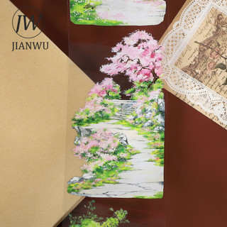 JIANWU 80mm * 5m Vintage Mùa Xuân Hoa Cây Vật Liệu Phong Cảnh Cắt Băng Thêu Sò PET Sáng Tạo DIY Tạp Chí Văn Phòng Phẩm