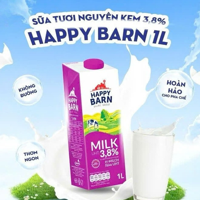 [Giá Sỉ] Sữa Tươi Nguyên Kem Happy Barn 3.8% 1L Thơm Béo Làm Nguyên Liệu Pha Chế