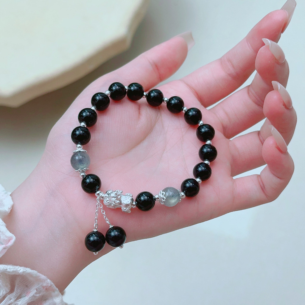 Vòng tay đá mặt trăng Obsidian tự nhiên