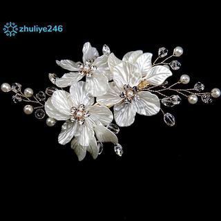 < zhuliye246 > Kẹp tóc hoa ngọc trai pha lê Mũ nón thanh lịch dành cho nữ Trang sức cô dâu Phụ kiện tóc cưới