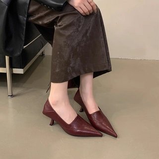 Giày Cao Gót Nữ Mũi Nhọn Gót Chân Slip-On Nông Miệng 35-41