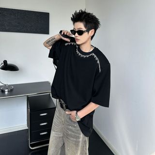 Áo nam tay ngắn dáng rộng phong cách đường phố cổ điển