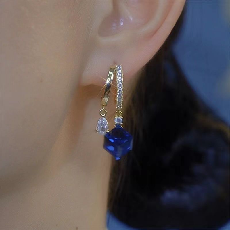 Bông tai năm mới Bông tai pha lê Sapphire cho mẹ thiết kế cao cấp