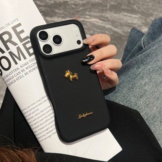 Ốp Điện Thoại Da PU Màu Trơn Ngựa Vàng 3D Hàn Quốc Cho iPhone 17Promax 17Pro 14 15 16 Pro Max 13 Vỏ Điện Thoại Di Động Nữ Chống Sốc