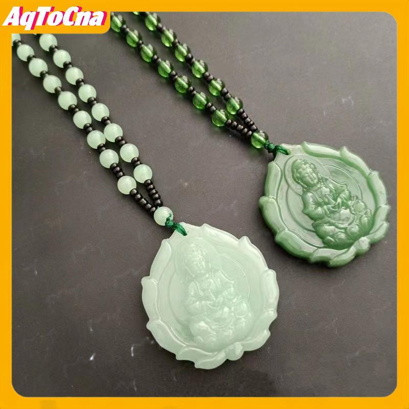 Mặt dây chuyền ngọc xanh khắc hình Phật Bà Quan Âm, trang sức Phật giáo mang lại may mắn cho cả nam và nữ