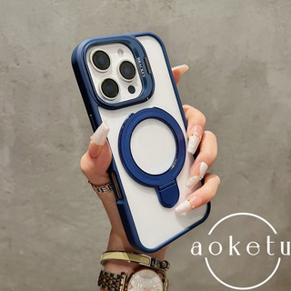 Ốp điện thoại trong suốt từ tính hỗ trợ kép phù hợp với giá đỡ ống kính kim loại iPhone15 16 Pro Max với gói đầy đủ vỏ cứng silicon chống rơi