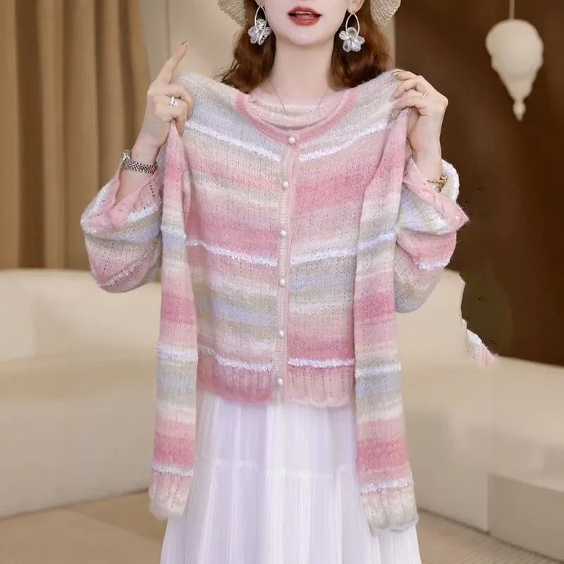 Áo len sọc màu sắc đa dạng phong cách mới Hàn Quốc, thời trang nhẹ nhàng cho mùa xuân