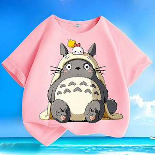 Áo thun cổ tròn mỏng, in hình hoạt hình Totoro dễ thương, kiểu dáng thoải mái, thoáng khí, dành cho bé gái.