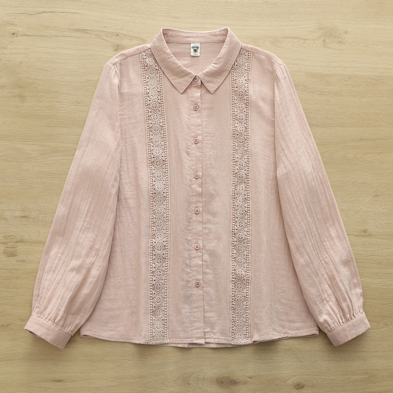 Áo sơ mi nữ cotton cao cấp, thiết kế ren lớn màu trơn