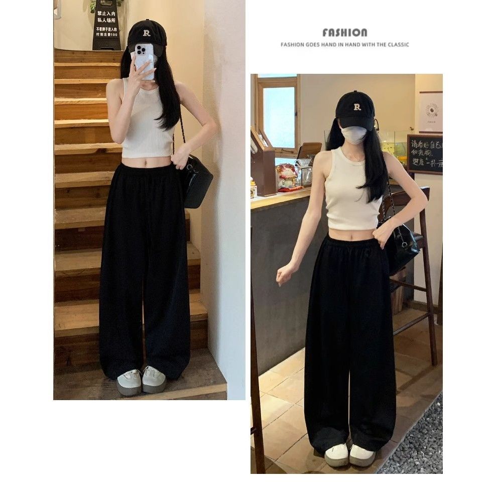 quần ống rộng M-6XL Xanh Hải Quân Mùa Hè Mỏng Phong Cách Rời Drapy Nhanh Khô Vải