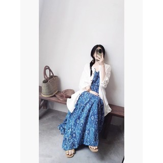 Váy dài cotton dây đeo phong cách kỳ nghỉ trẻ trung thanh lịch mùa hè cho nữ
