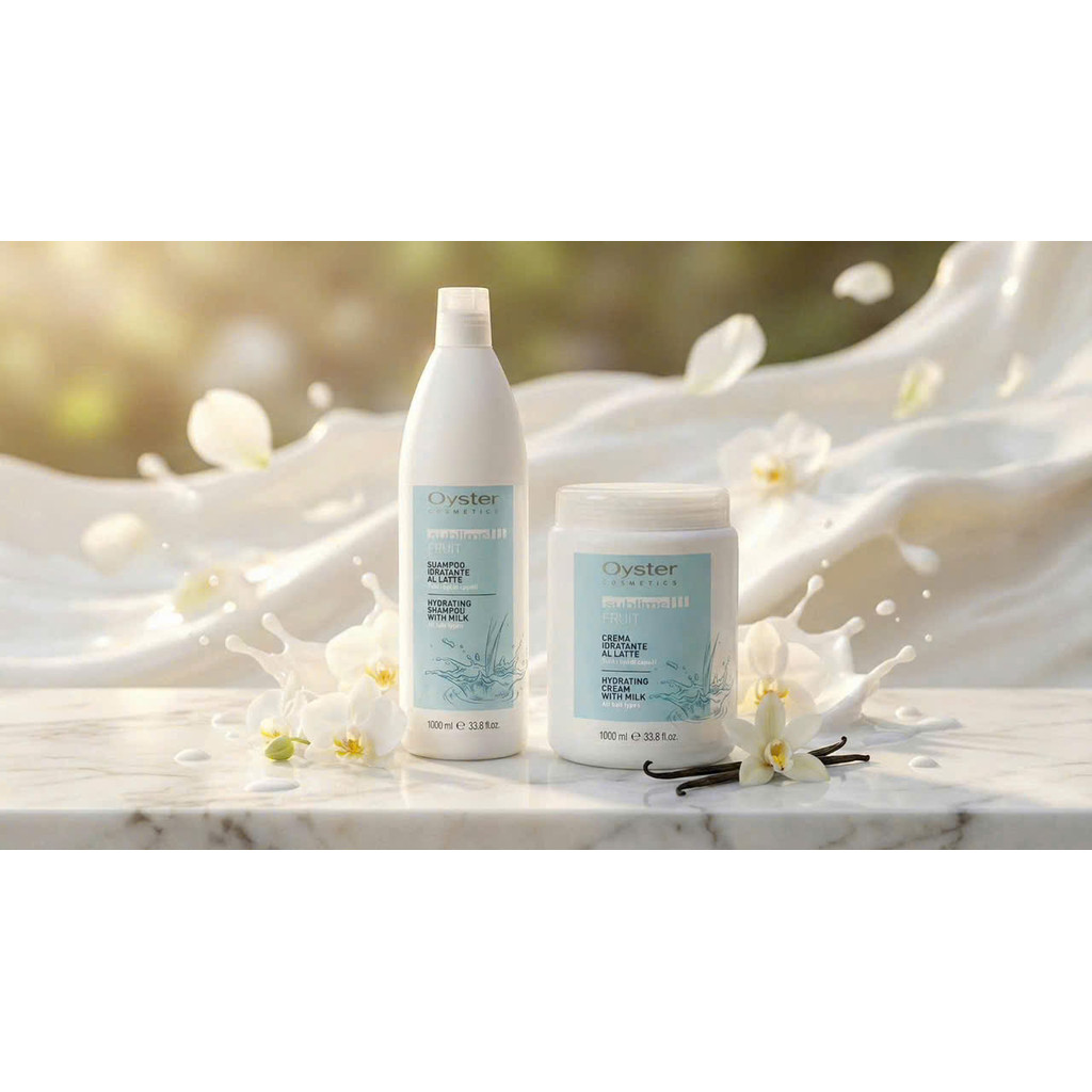 Bộ Dầu Gội + Kem Ủ OYSTER Hydrating With Milk 1000ML Chính Hãng Ý | Phục Hồi Tóc Khô Xơ, Dưỡng Ẩm