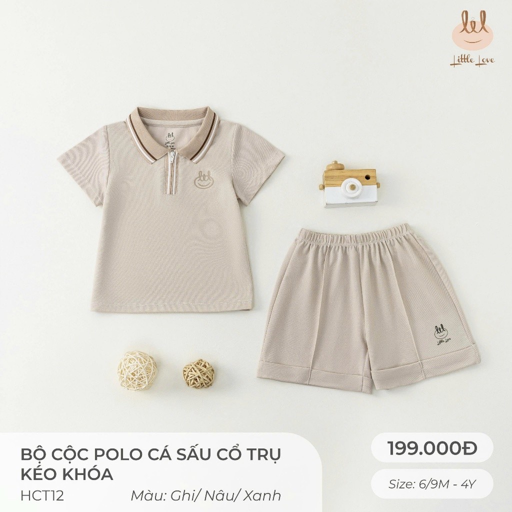 BỘ CỘC TAY POLO DA CÁ CỔ TRỤ KÉO KHÓA [ SIÊU MỀM, MÁT, MỊN CO DÃN VÀ THẤM HÚT TỐT] SZ 6/9M - 4Y (HCT12)