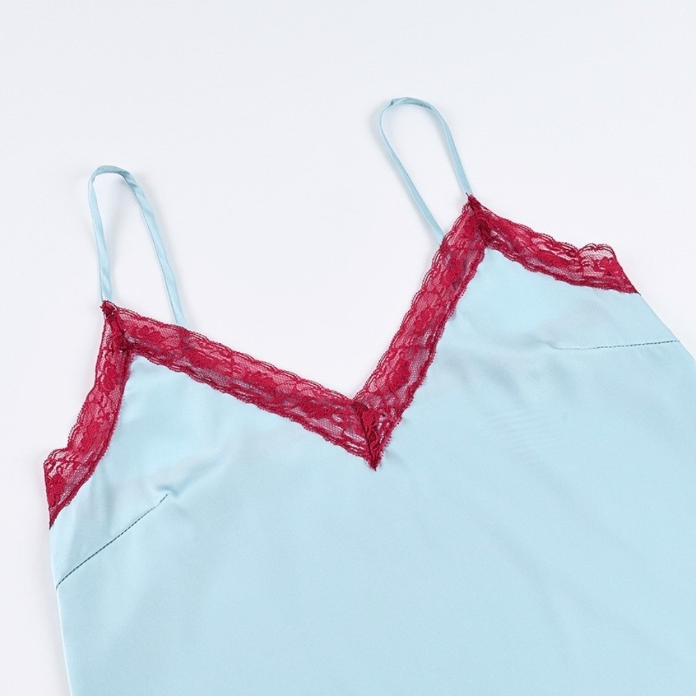 Áo hai dây hở lưng FEDAOG, Ren Viền Cổ chữ V sâu Dây đeo Spaghetti, Áo thun lụa Satin dây thời trang nữ mùa hè