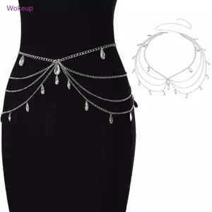 Dây đeo thắt lưng Woke Y2K Hip Hop với đèn lấp lánh diamante, phù hợp câu lạc bộ