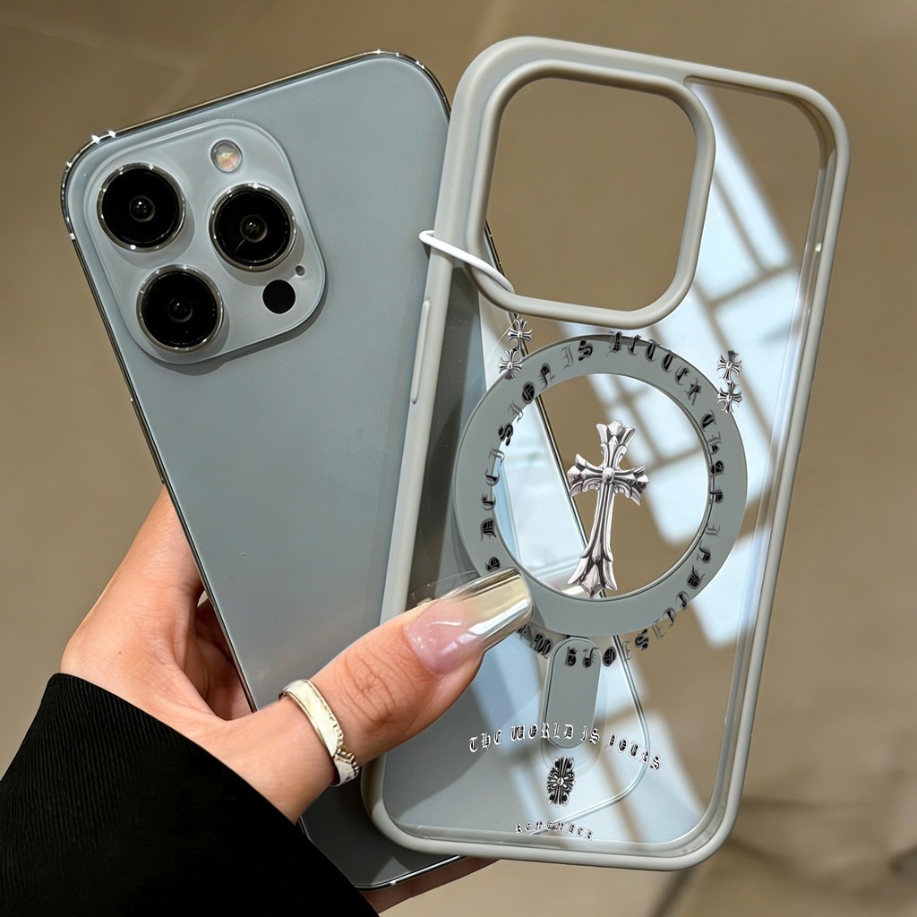 ốp lưng iphone Mặt thánh giá bạc nam châm Cho Iphone 17 14 15 16 7 xs xr 13 11 12 Pro Max Plus