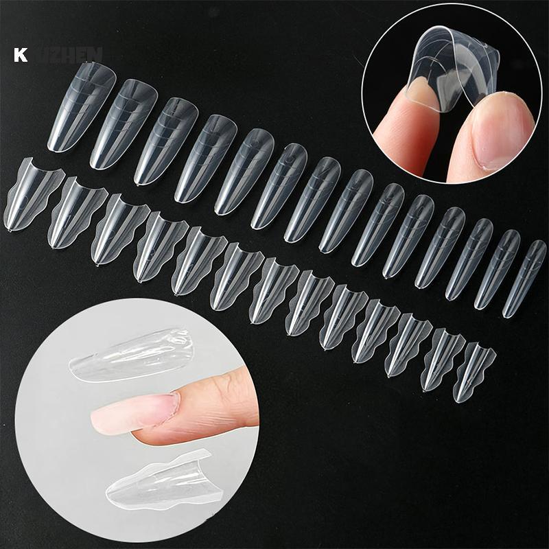 KUZHEN 60 Chiếc Sandwich Dual Nail Form Quan Tài Hạnh Nhân Móng Tay Mẫu 15 Kích Thước Có Thể Tái Sử Dụng Trên Đáy Hình Dạng Móng Tay Nghệ Thuật Nối Dài Top Khuôn Đáy Khuôn HOT