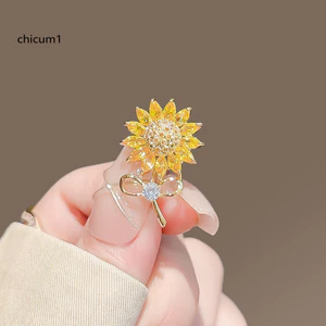 Trâm cài áo đa chức năng thiết kế thổ cẩm, hoa hướng dương và kim cương giả - thời trang thanh lịch cho đông nam