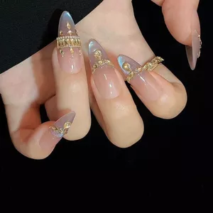 Handmade Nhấp Nháy Xanh Handmade Làm Móng Tay Có Thể Đeo Không Khí Trắng Mắt Mèo Pháp Cao Cấp Tính Khí Miếng Dán