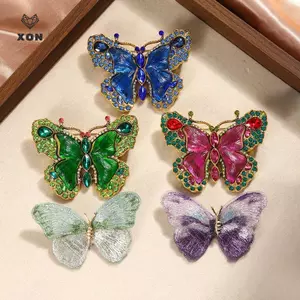 Trâm cài bướm pha lê và đá nhiều màu, sang trọng cổ điển - Trang sức dự tiệc thời trang [Mina]