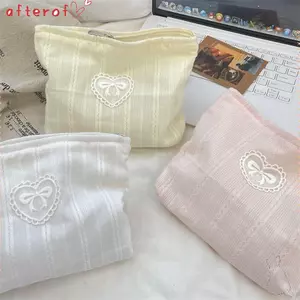 Túi đựng mỹ phẩm AFTEROF, Túi trang điểm màu kẹo dung tích lớn, Túi văn phòng phẩm đa chức năng Nơ thời trang Du lịch