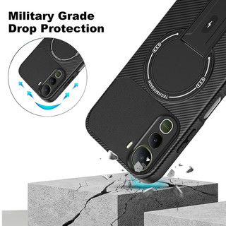 Dành Cho Vivo Y400 / V50 5G / V50E 5G / V50 Lite Ốp điện thoại Carbon Tecture Lưng Cứng Cạnh Mềm Có Thể Gập Lại Đế Chống Sốc Chống Rơi Mỏng Vỏ