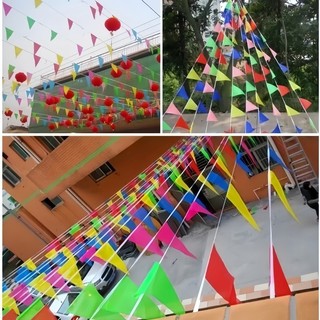 100m cờ dây ngũ sắc tam giác lễ hội truyền thống treo phố Cờ tam giác،Dây cờ trang trí،Nhiều màu sắc،Trang trí lễ hội